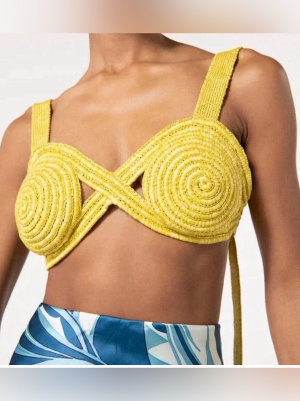 Cult Gaia Yellow Woven Raffia Bralet